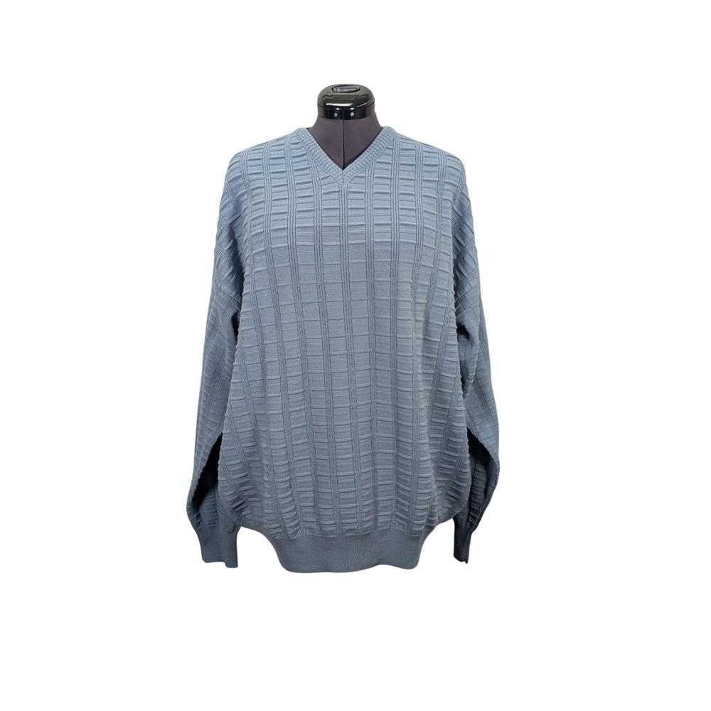 Cellinni Italy V Neck Sweater Men's XL Blue 100% Merino Wool Classic Soft